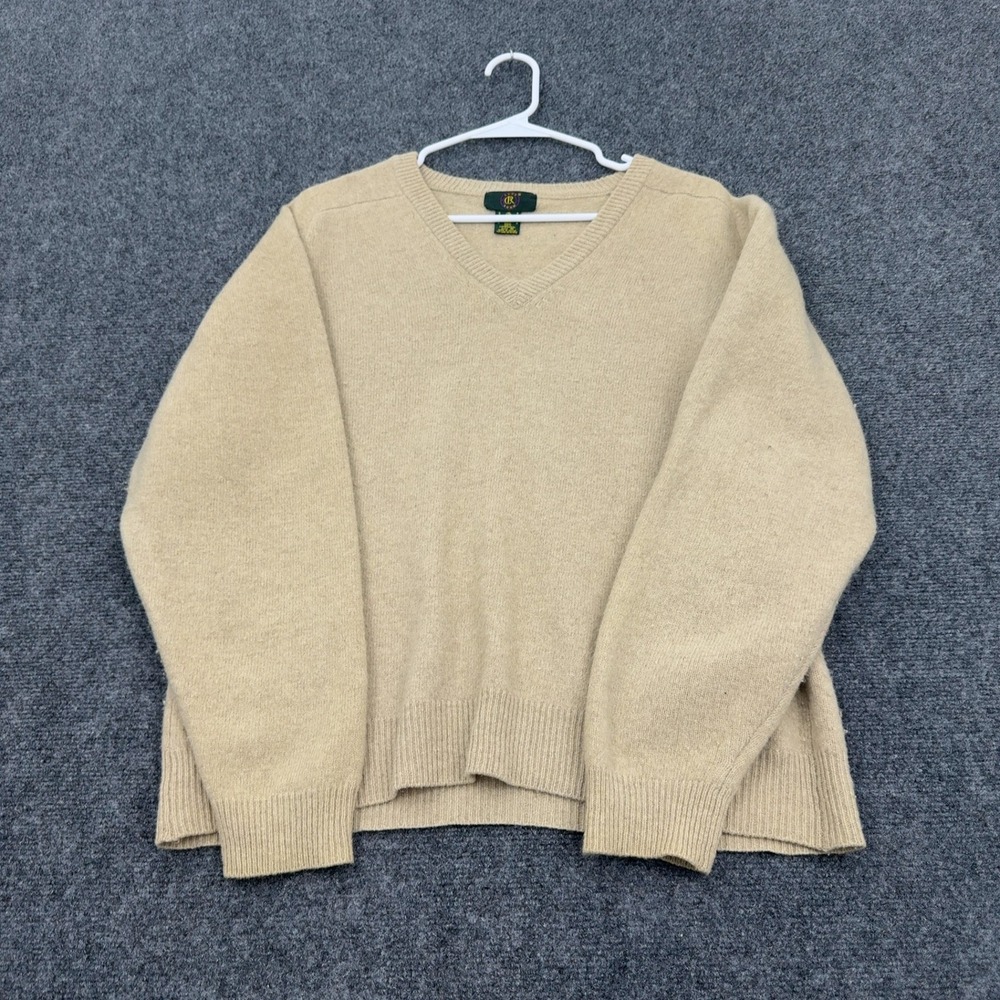 Vintage Club Room Sweater Mens M Tan Lambswool V-Neck Solid Classic Preppy